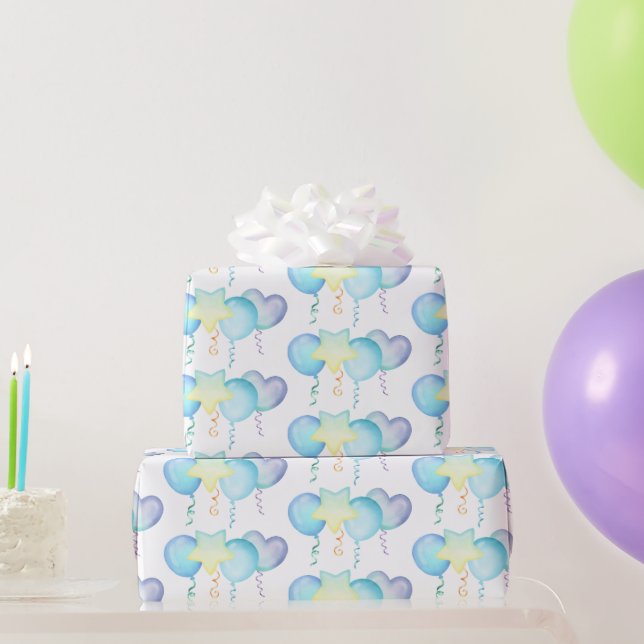 Hippo Birthday Soft Blue Ballon Geschenk Geschenkpapier (Partygeschenke)