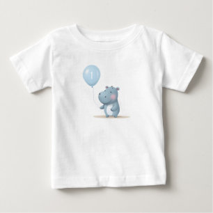 Hippo Birthday Weichblau Baby T-shirt