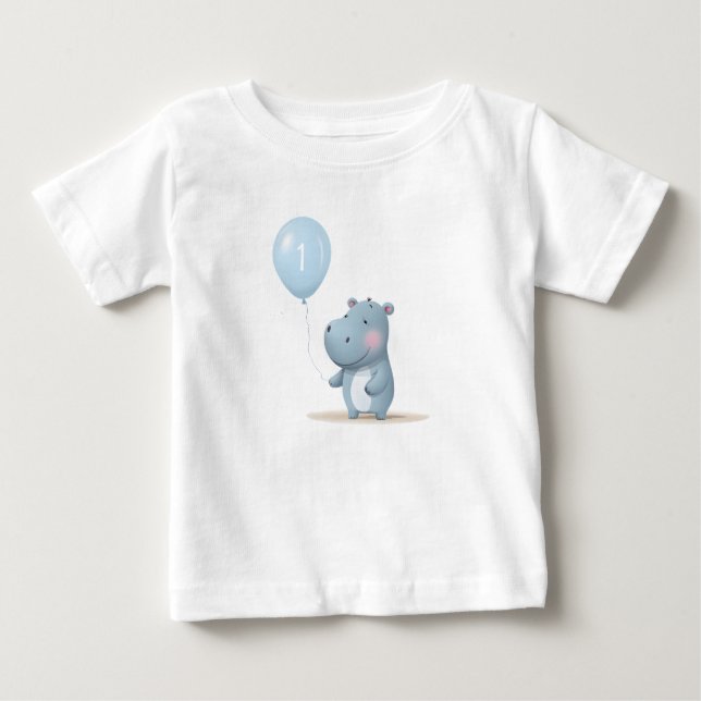 Hippo Birthday Weichblau Baby T-shirt (Vorderseite)