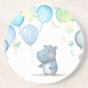 Hippo Birthday Weichblau Getränkeuntersetzer