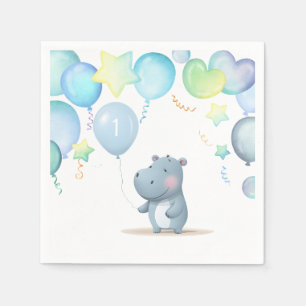 Hippo Birthday Weichblau Serviette