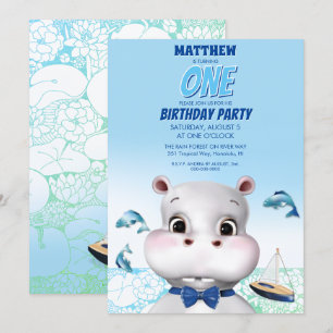 Hippo Blau Fisch Junge Geburtstag Einladung