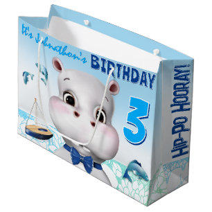 Hippo Blau Junge Geburtstag Große Geschenktüte