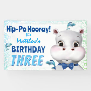 Hippo Blue Fish Boy Geburtstag Banner
