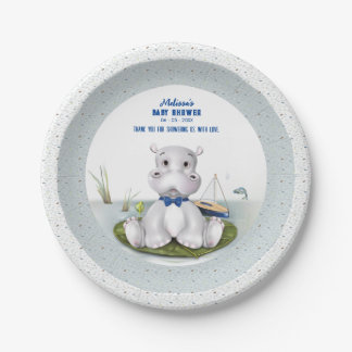 Hippo Boy Baby Dusche Pappteller