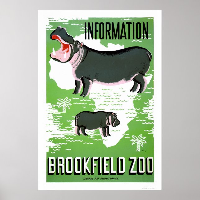 Hippo Brookfield Zoo 1938 WPA Poster (Vorne)