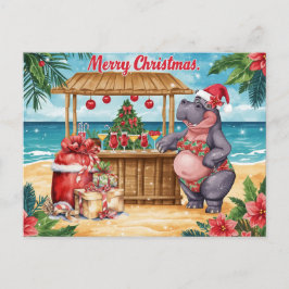Hippo Christmas Cocktail Party Greeting Card Feiertagspostkarte