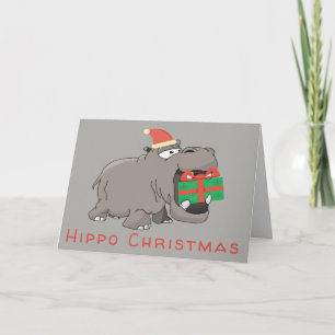 Hippo Christmas Green Gift Feiertagskarte
