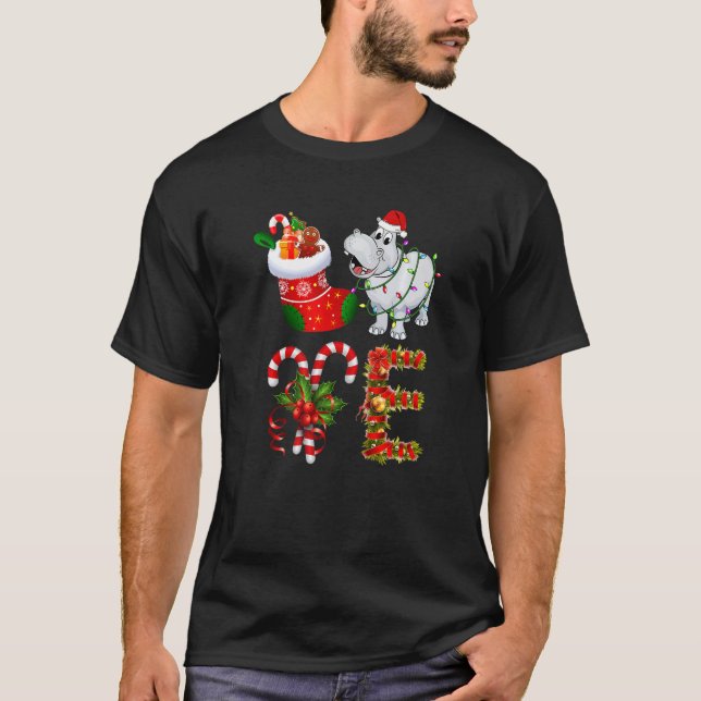 Hippo Christmas Lights Led  Santa Hat Christmas T-Shirt (Vorderseite)