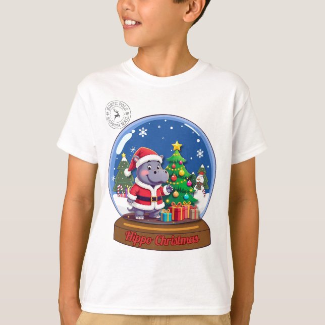 Hippo Christmas Snowglobe T-Shirt (Vorderseite)
