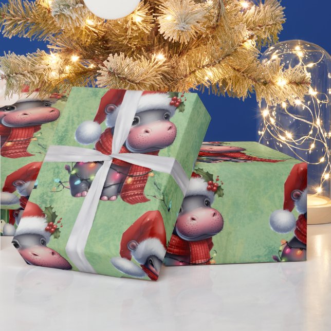 Hippo Christmas Themed für Tierliebhaber Geschenkpapier (Feiertage)