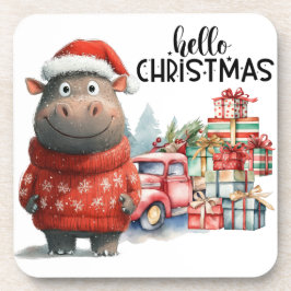 Hippo Christmas Themed für Tierliebhaber Getränkeuntersetzer