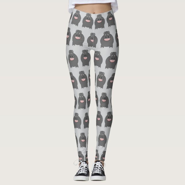 Hippo Design You Choose Background Colour Leggings (Vorderseite)
