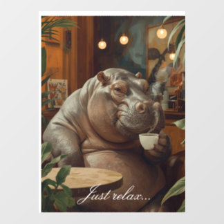 Hippo drinks coffee. Surreal style Fensteraufkleber