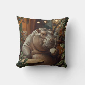 Hippo drinks coffee. Surreal style Kissen