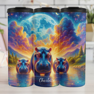 Hippo-Familie: Cosmic Moonlit Water Journey Thermosbecher