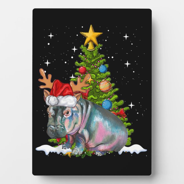 Hippo Fiona Christmas Tree Hippopotamus Fotoplatte (Vorderseite)