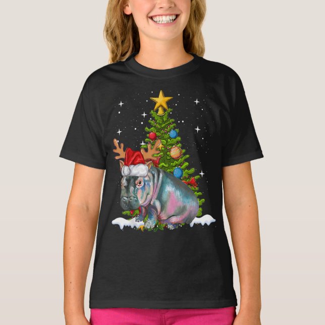 Hippo Fiona Christmas Tree Hippopotamus T-Shirt (Vorderseite)