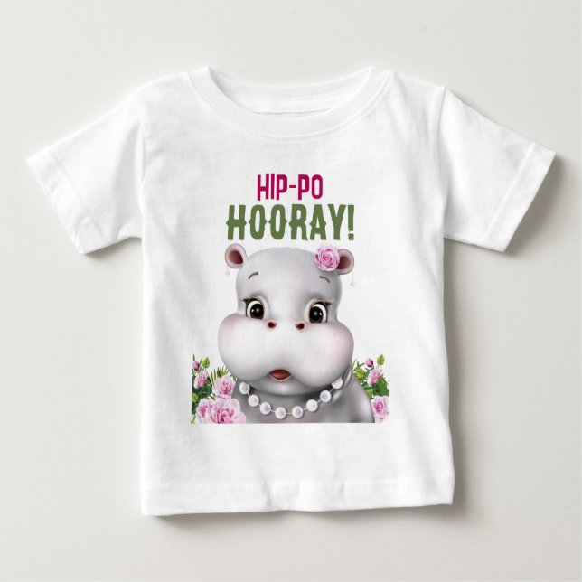 Hippo Floral Girl Birthday Baby T-shirt (Vorderseite)