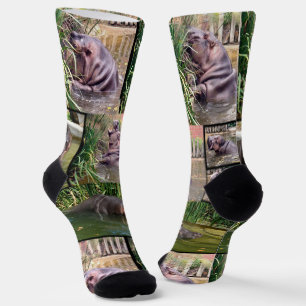 Hippo-FotoCollage, Volldrucksocken für die Crew Socken