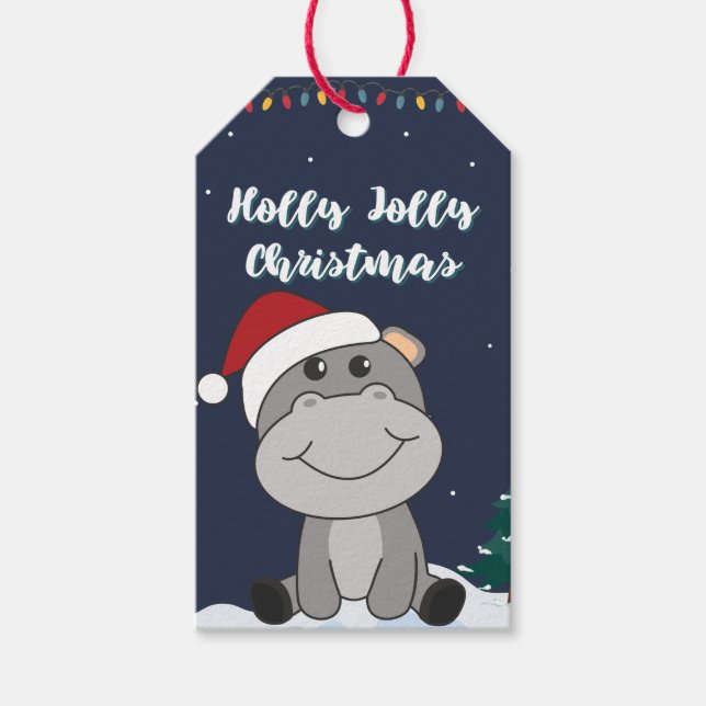 Hippo Frohe Weihnachts Winter Tiere Hippos Geschen Geschenkanhänger (Vorderseite)
