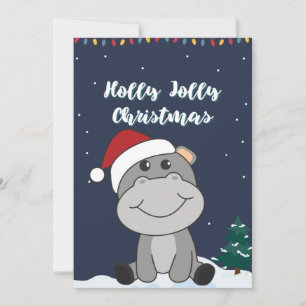 Hippo Frohe Weihnachts Winter Tiere Hippos Holida Feiertagskarte