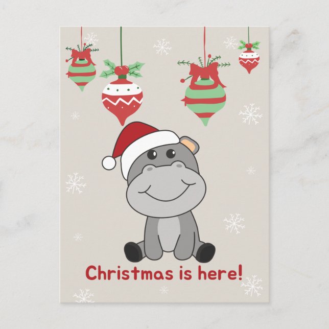 Hippo Frohe Weihnachts Winter Tiere Hippos Holida Feiertagspostkarte (Vorderseite)