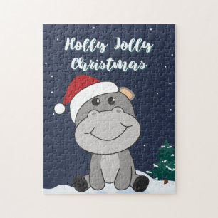 Hippo Frohe Weihnachts Winter Tiere Hippos Jigsaw Puzzle