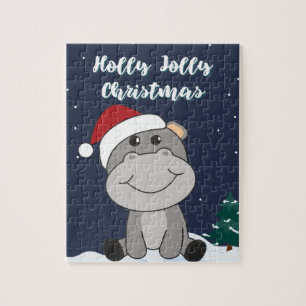Hippo Frohe Weihnachts Winter Tiere Hippos Jigsaw Puzzle