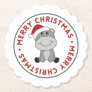 Hippo Frohe Weihnachts Winter Tiere Hippos Papier Untersetzer