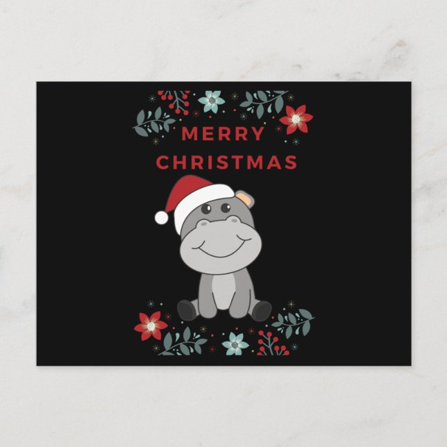 Hippo Frohe Weihnachts Winter Tiere Hippos Postkarte (Vorderseite)