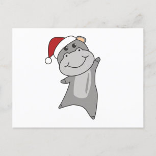 Hippo Frohe Weihnachts Winter Tiere Hippos Postkarte
