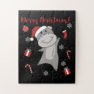 Hippo Frohe Weihnachts Winter Tiere Hippos Puzzle