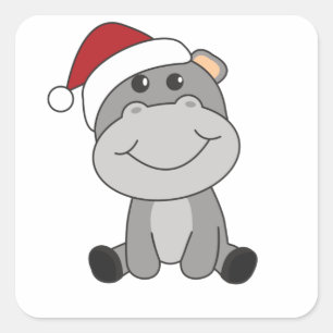 Hippo Frohe Weihnachts Winter Tiere Hippos Quadratischer Aufkleber