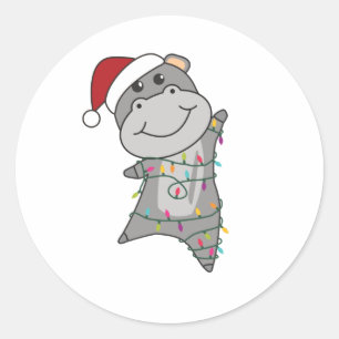 Hippo Frohe Weihnachts Winter Tiere Hippos Runder Aufkleber