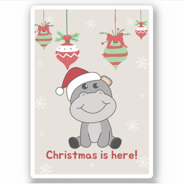 Hippo Frohe Weihnachts Winter Tiere Hippos Sticke Aufkleber (Vorderseite)