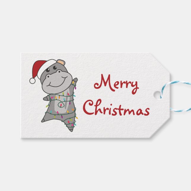 Hippo Frohe Weihnachts Winter Tiere Hippos Trucke Geschenkanhänger (Vorderseite (Horizontal))