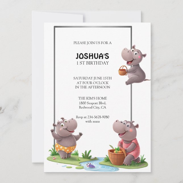Hippo Fun Scene Einladung (Vorderseite)