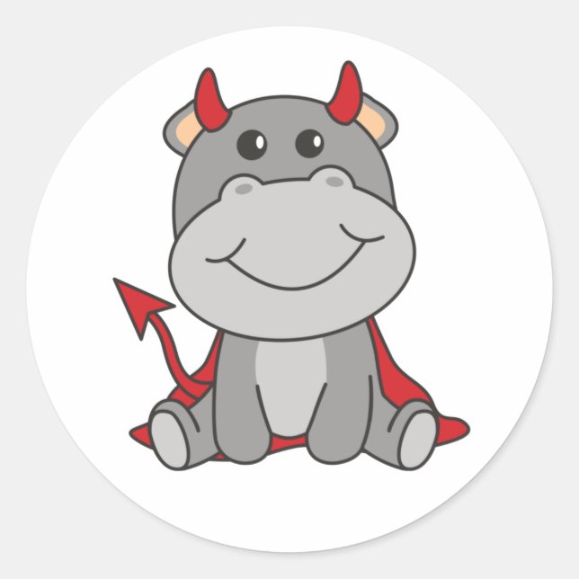 Hippo Halloween Niedlicher Teufel Hexenkostüm Clas Runder Aufkleber (Vorderseite)
