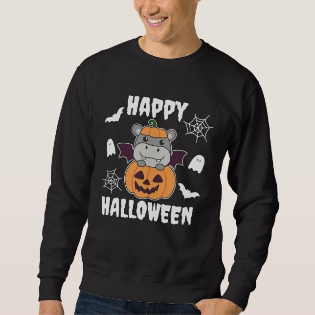 Hippo Happy Halloween Pumpkin Bat Hippos Halloween Sweatshirt (Vorderseite)