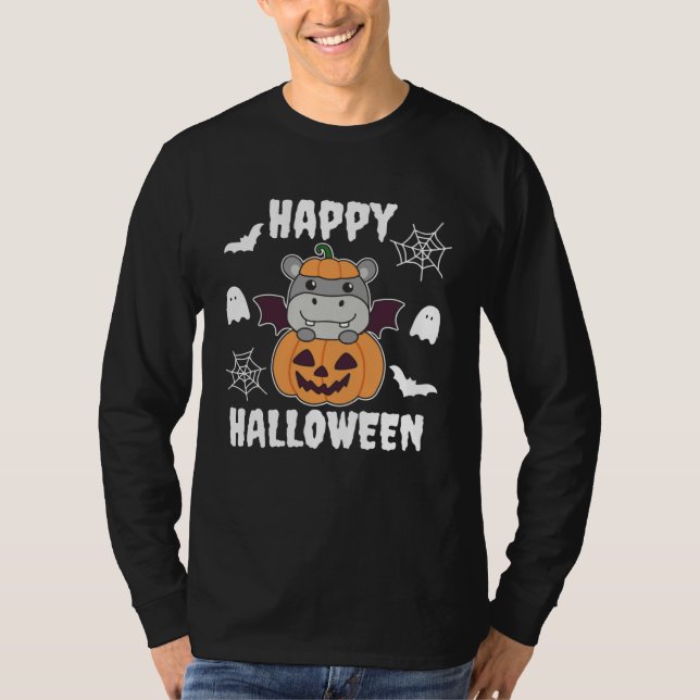 Hippo Happy Halloween Pumpkin Bat Hippos Halloween T-Shirt (Vorderseite)