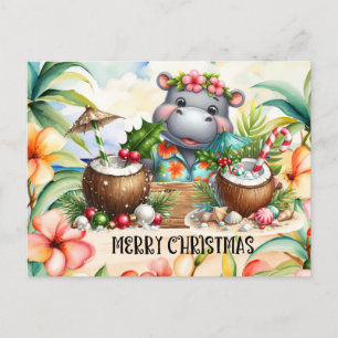 Hippo Hawaii Weihnachtsgrüßen Feiertagspostkarte