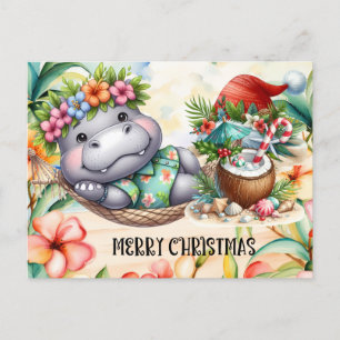Hippo Hawaii Weihnachtsgrüßen Feiertagspostkarte