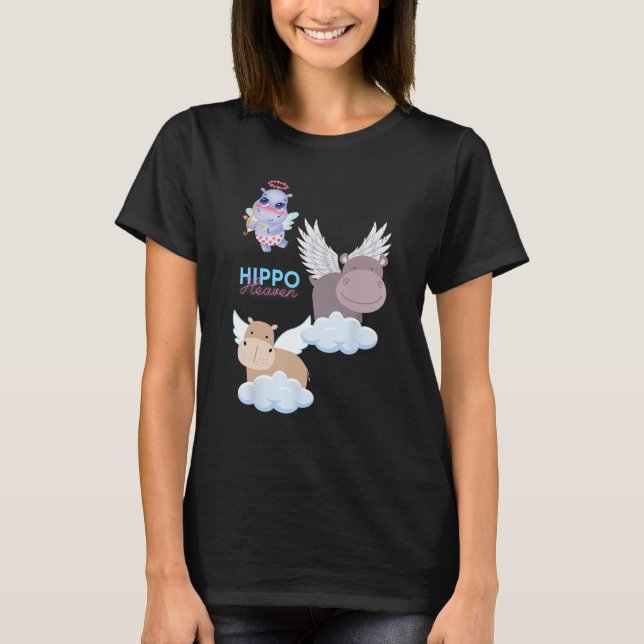 Hippo Heaven Niedlich Hippos auf Wolken Halos Tier T-Shirt (Vorderseite)
