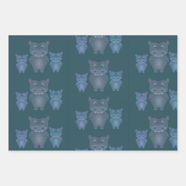 Hippo Hub Geschenkpapier Set (Vorderseite)