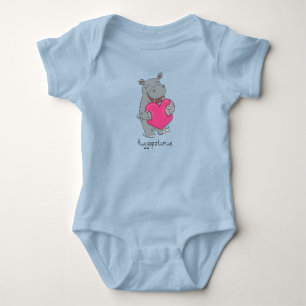 Hippo Hugs Valentine's Day Baby Bodysuit Blue Strampler