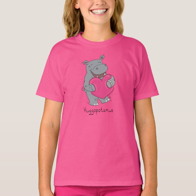 Hippo Hugs Valentine's Day Girl's Kid's T - Shirt (Vorderseite)