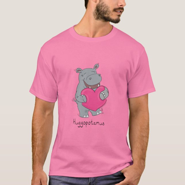 Hippo Hugs Valentine's Day Mens Tshirt Rosa (Vorderseite)
