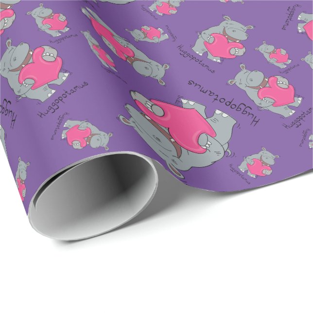 Hippo Hugs Valentine's Day Wrapping Paper Geschenkpapier (Rolleneckpunkt)