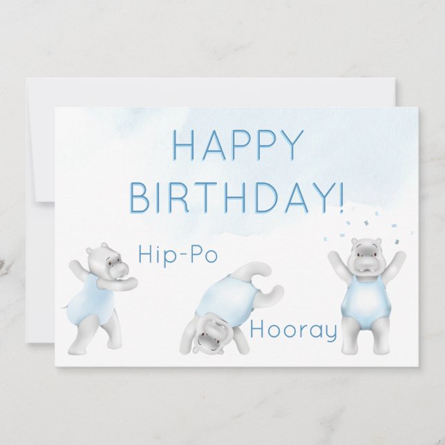 Hippo Hurra Purzelgeburtstag Karte (Vorderseite)